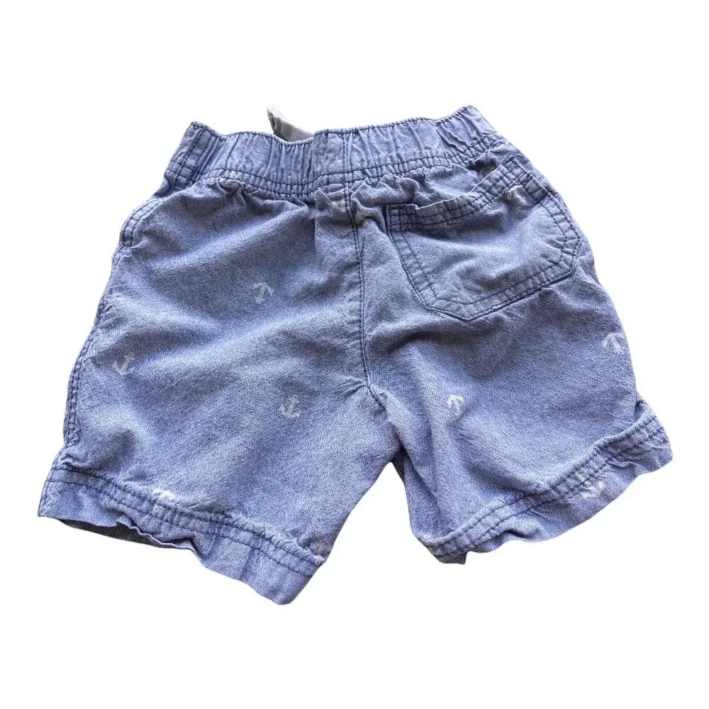 Carter's Boys Shorts Size 3T Chambray Blue Elastic Waist Anchors Nautical‎ Print